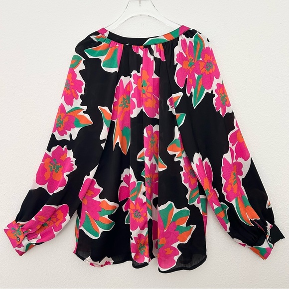 Hazel Anthropologie Floral Blouse Top V-Neck Garden Girl Pink Black Size Large - Picture 11 of 16